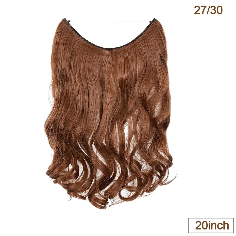 Extensões de cabelo de fio invisível sintético fio transparente ajustável longo ondulado encaracolado secreto hairpiece 20 Polegada para mulher