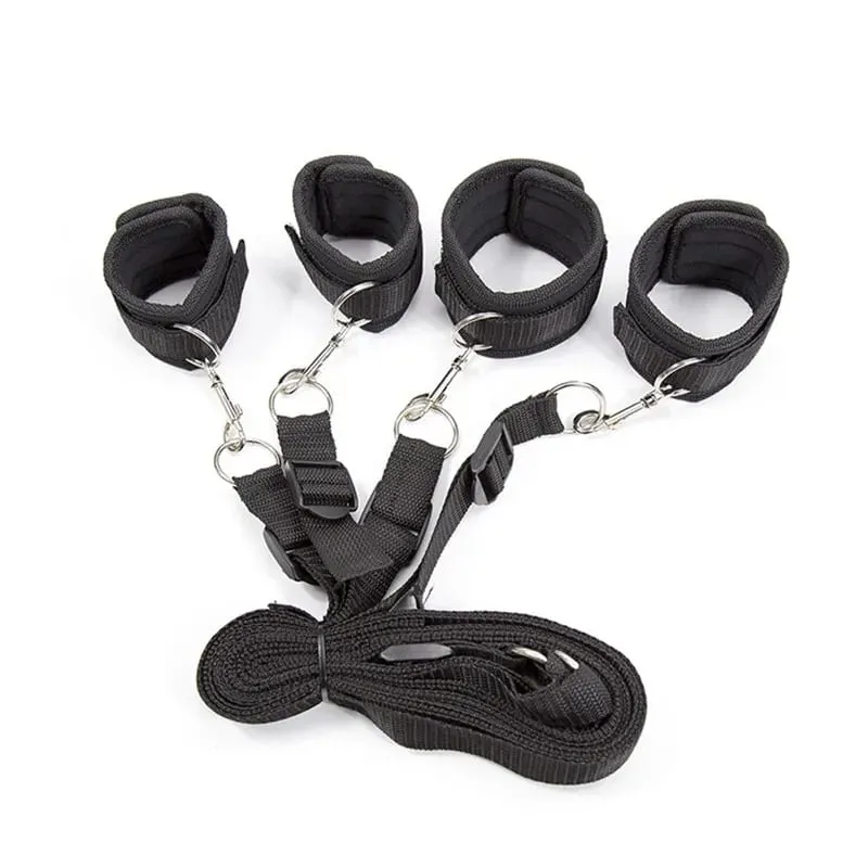Conjunto de contenção bdsm bondage algemas e tornozelo escravo na cama perna aberta flertar brinquedos sexuais para mulheres casais eróticos sem vibrador