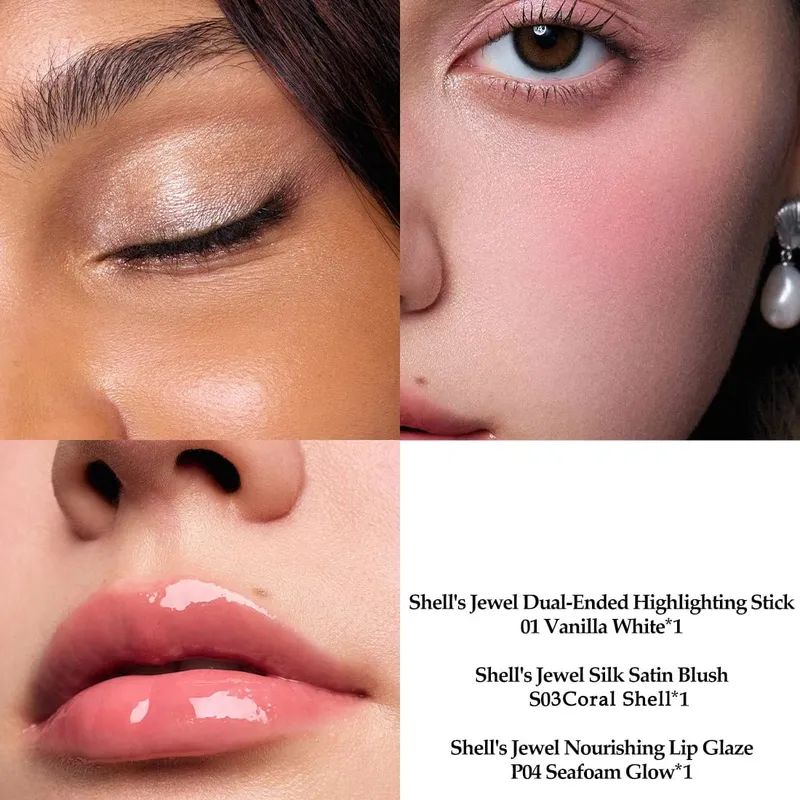Flower Knows Dual-Ended Highlighter Stick & Blush Set LongLasting Lip Glaze 4-piece set