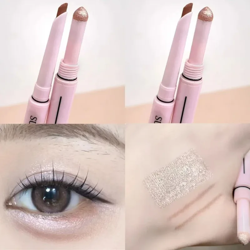 Caneta aegyosal fosca com glitter de extremidade dupla, destaque e sombra, maquiagem para os olhos, delineador em gel para bicho da seda