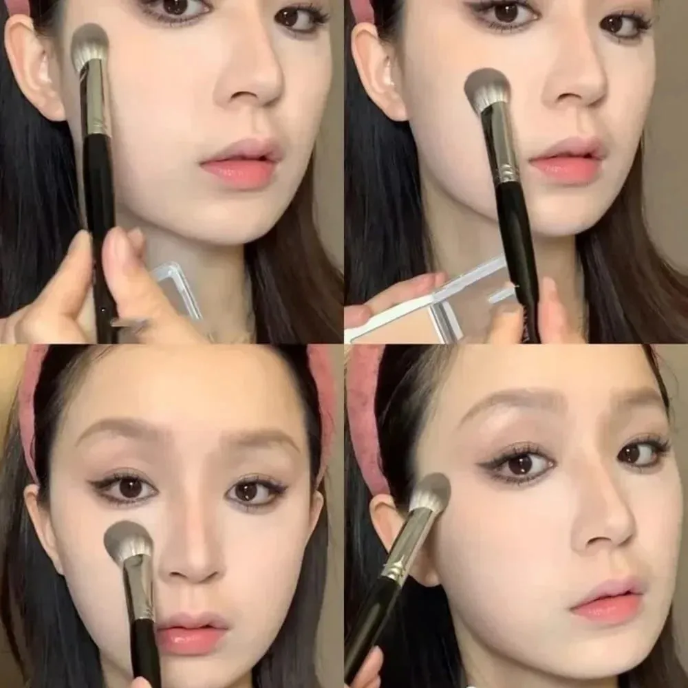 1/2 pçs mini pêssego coração blush escova pequena plana precisa rosto escova multi uso para pó creme líquido blush beleza maquiagem presente