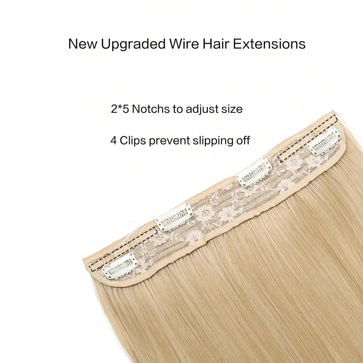 Invisible Wire Hair Extensions Adjustable Size Removable Secure Clips in 24 Inch Straight Secret Hairpiece for Women