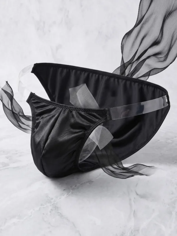 Cetim de seda gelo como roupa interior masculina sólido estiramento alta garfo cuecas triangulares bulge bolsa suave respirável underpant