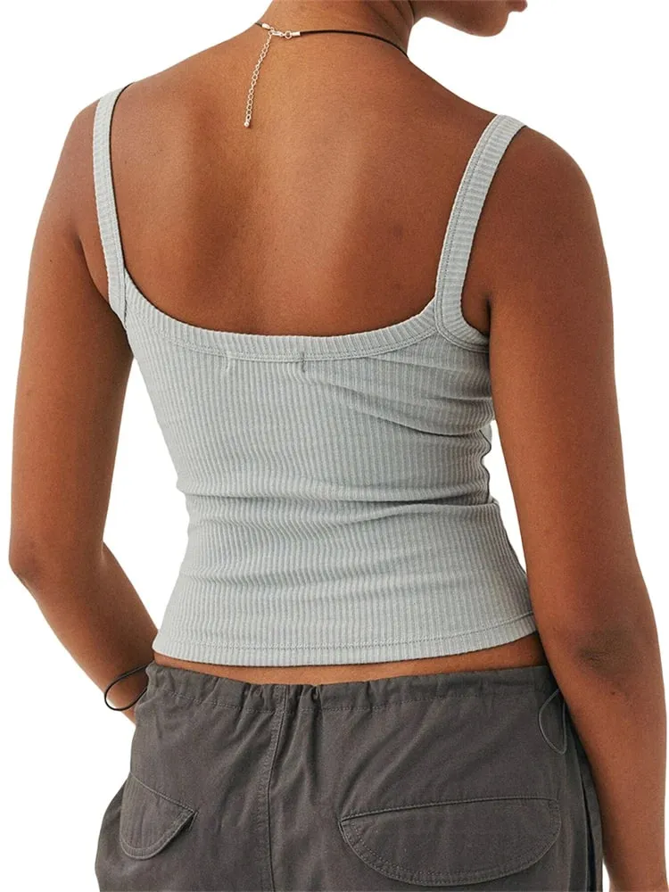 Women´s Solid Color Tank Tops Basic Vest Ribbed Sleeveless U Neck Slim Fit Cropped Tops — image 4