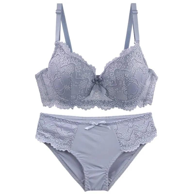 Dainafang conjuntos de sutiã minimizador de renda 3/4 copo push up lingerie suporte lateral alças removíveis 3 ganchos roupa interior feminina