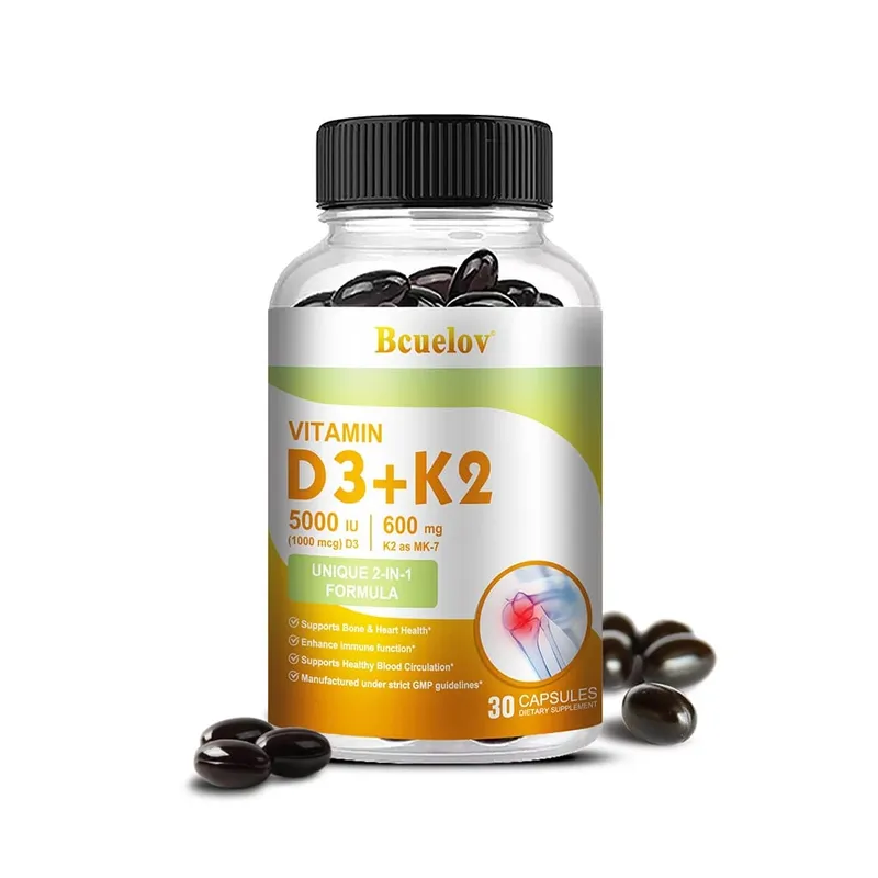 Bcuelov Vitamina D3 + K2 5000 UI Vitamina D3 fórmula não OGM fácil de engolir suplemento dietético complexo de vitamina D e K