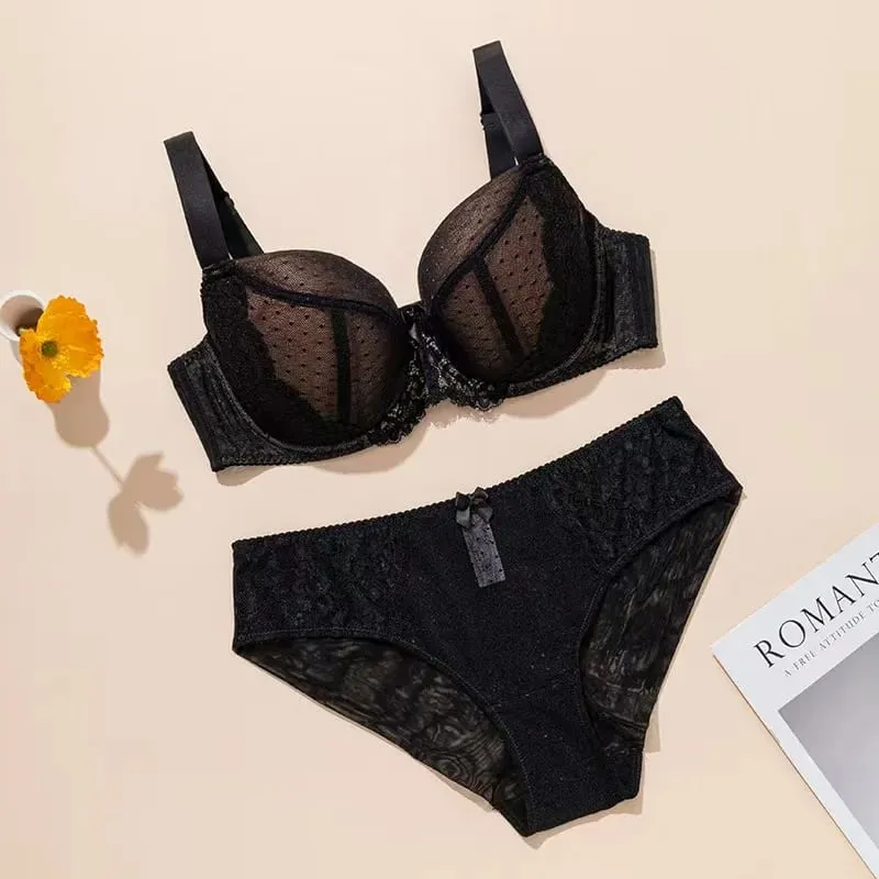 Plus Size Thin Bra Set for Large Busts D-H Cup Thin Breathable Maximum Support Anti-Sagging Lingerie For Women Full Coverage