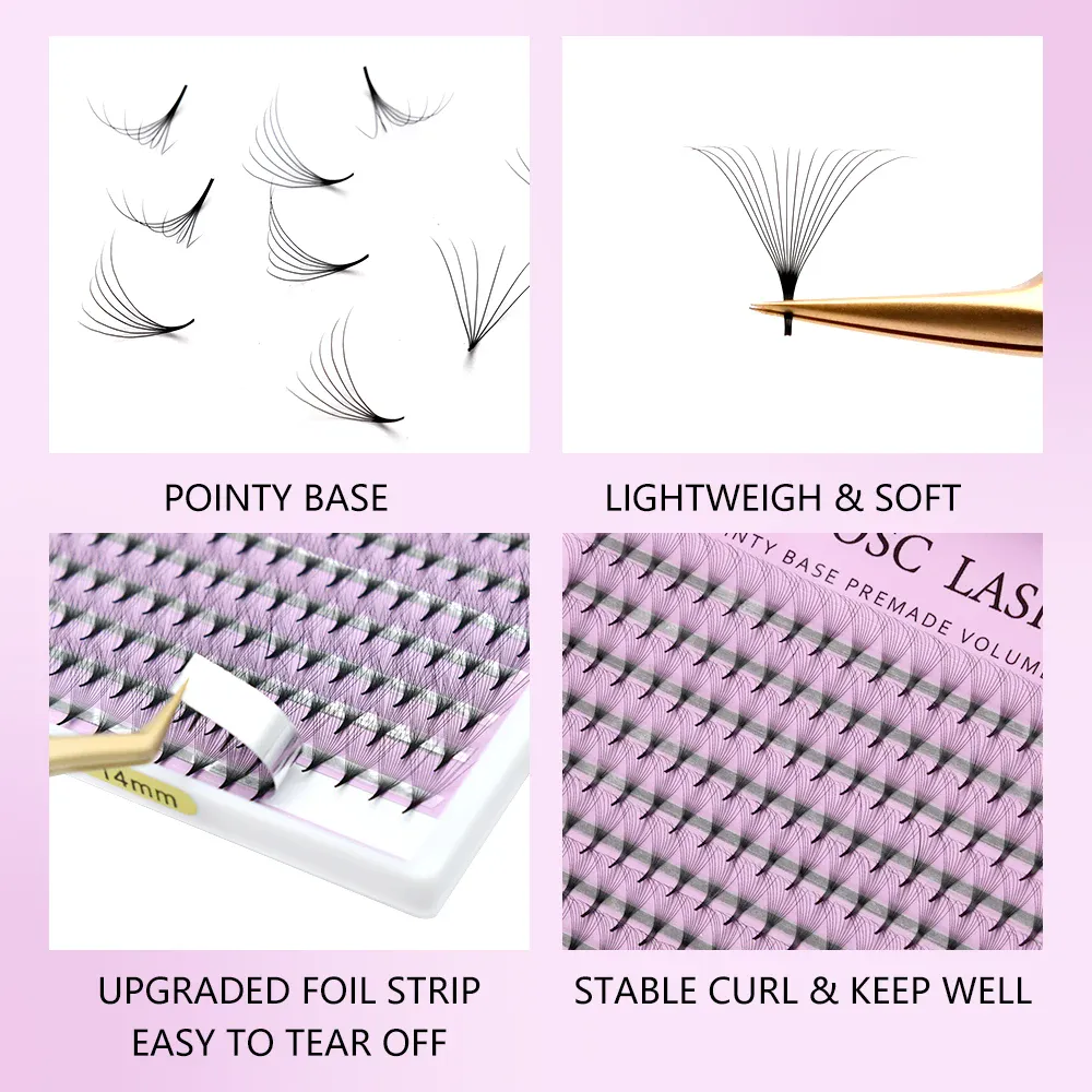 320 Fans Pointy Base Premade Volume Fans Medium Stem Sharp Thin Pre Made Russian Volume Fan Eyelash Extensions Custom Logo
