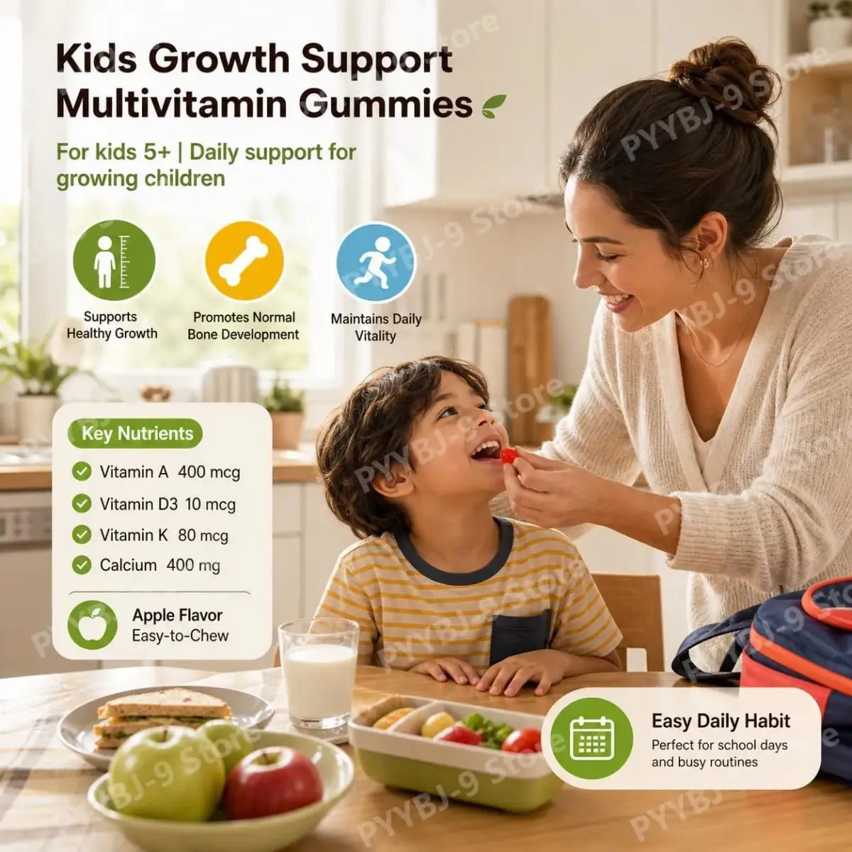 Gomas de suporte para crescimento de altura infantil com nutrição essencial para crescimento e multivitamínico apoia altura saudável e desenvolvimento ósseo