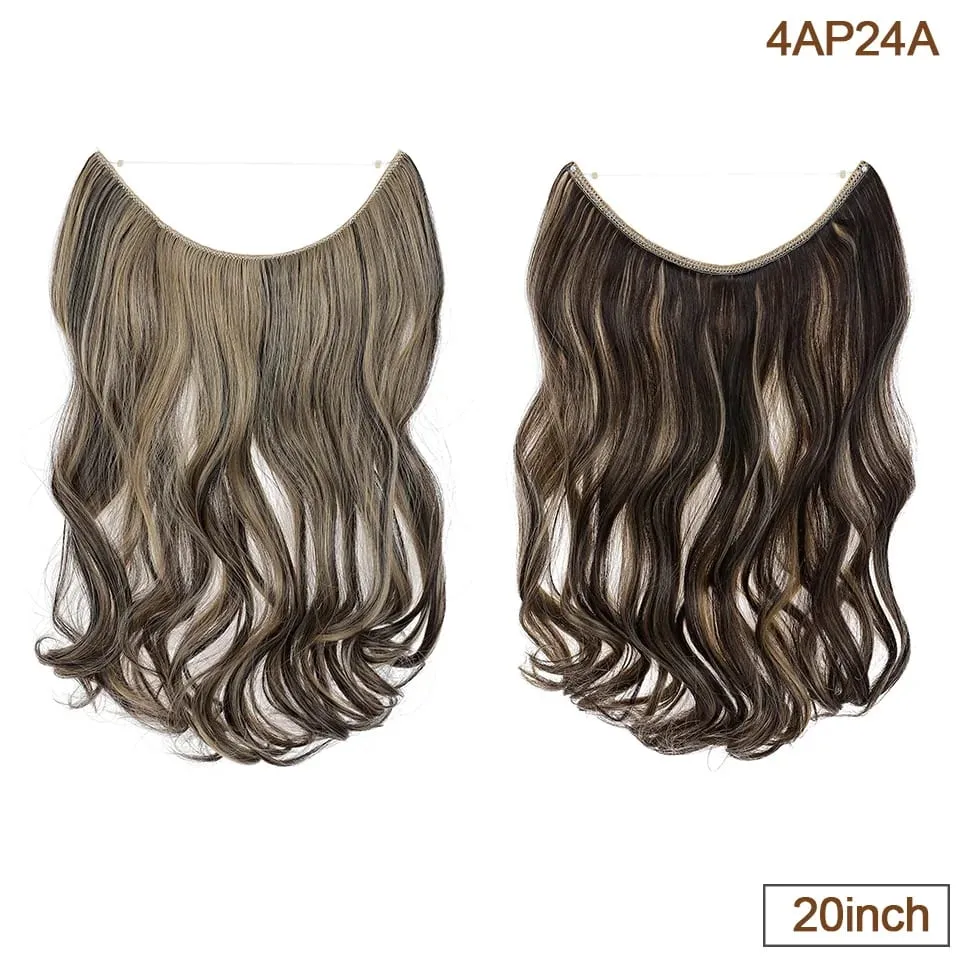 Extensões de cabelo de fio invisível sintético fio transparente ajustável longo ondulado encaracolado secreto hairpiece 20 Polegada para mulher