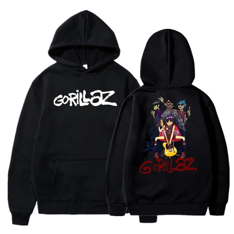 秋冬套頭衫長袖寬鬆柔軟衛衣街頭服飾外套 Gorillaz 印花男女連帽衫