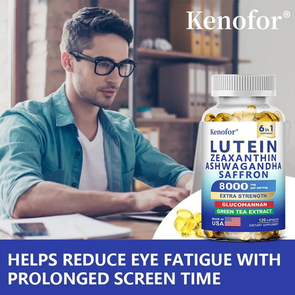 Suplementos de luteína e zeaxantina 8.000 mg por porção | Vitaminas essenciais para os olhos e suplemento dietético para saúde da visão NÃO OGM