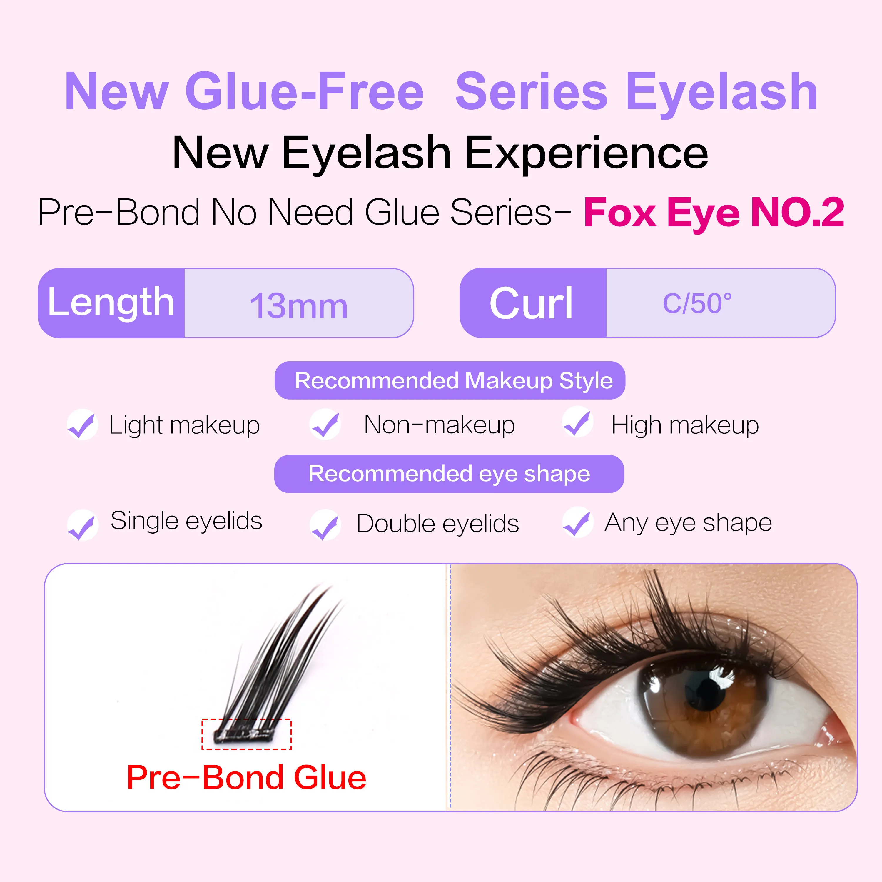 FindLove Fox Eye Lashes Pré Colados Cílios Postiços C Curl 12mm Reutilizáveis ​​Manga Cílios Macios Sem Cola Precisa de Ferramentas de Maquiagem de Cílios