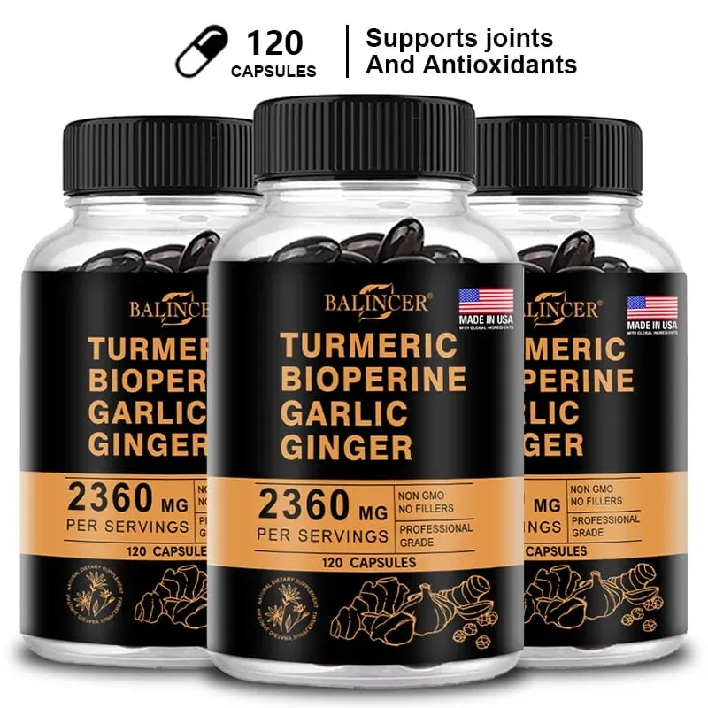 Cúrcuma e Gengibre com Pimenta Preta - Suplemento de Apoio às Articulações Contendo Piperina e 95% de Curcumina. Suporte digestivo e imunológico
