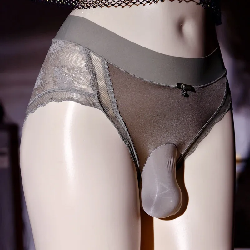 Hedvábné pánské kalhotky Krajka Saténové Erotické spodní prádlo Měkké ultra tenké kalhotky Sissy Feminization Spodní prádlo Zadní část Průhledné spodky