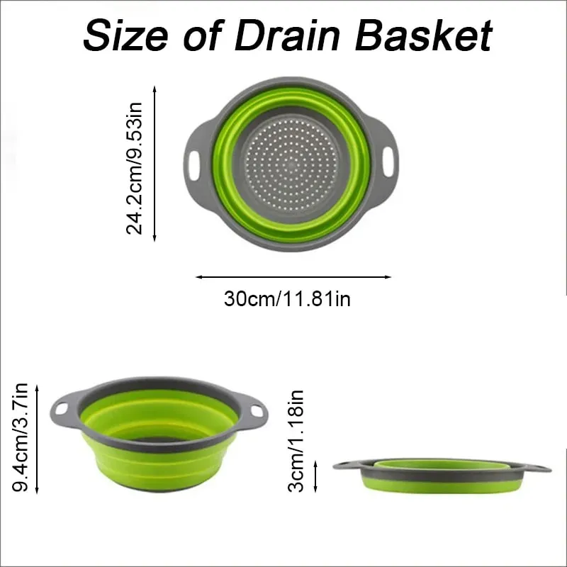 Green Single-Piece Collapsible Silicone Strainer - Multi-Purpose Colander for Pasta Fruits Vegetables Kitchen Travel