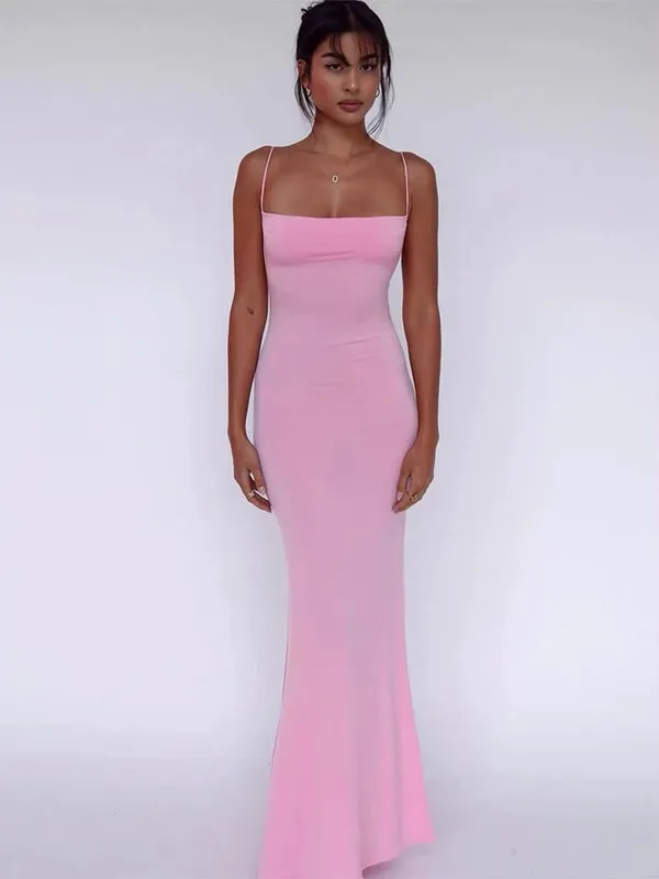 Hugcitar verão sólido sem mangas sem costas elegante sexy bodycon y2k maxi vestido de baile roupas femininas festa de aniversário casual y2k