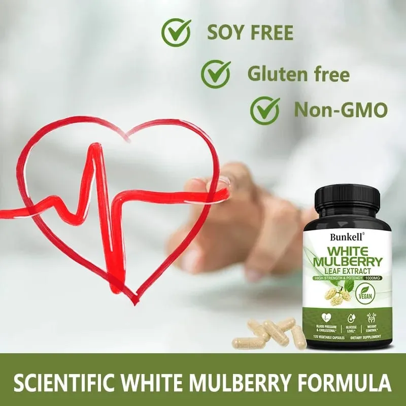 White Mulberry Leaf Extract 1000mg - 120 Capsules White Mulberry Leaf Non-GMO Gluten-Free Supplement High Strength & Potency