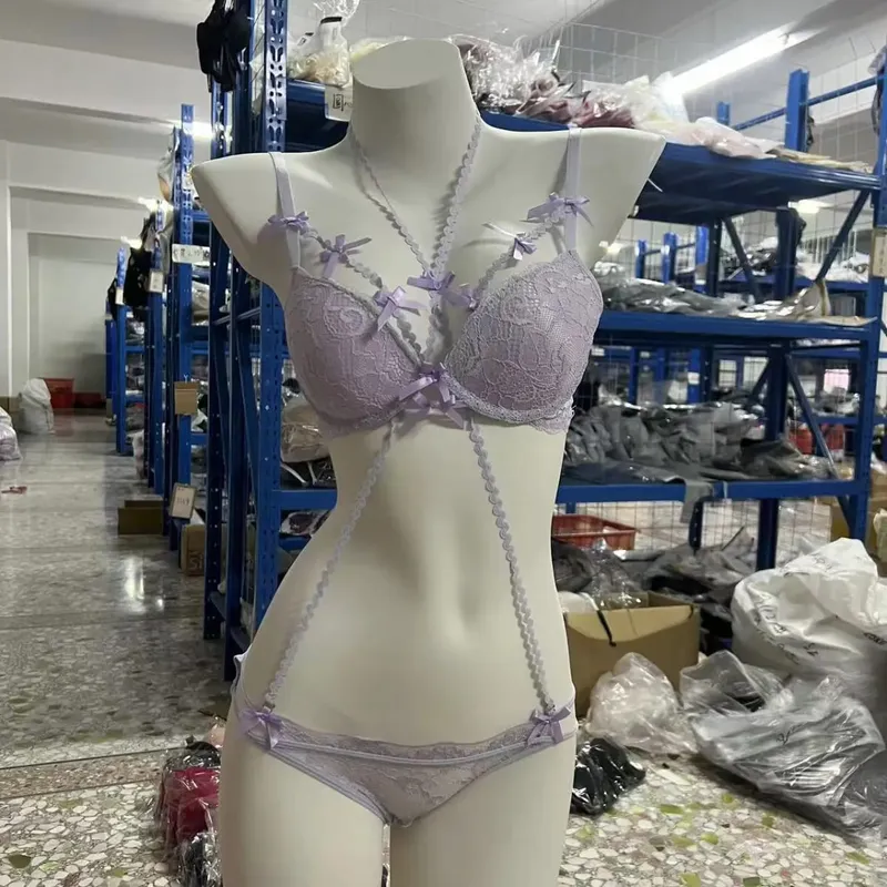 セクシーな BANERDANNI Bowknot Roxo Conjunto de Roupa Interior Fina Alça de Ombro Conforto Puro Look Feminino Lingerie Íntima 32-38 Roupas Diárias