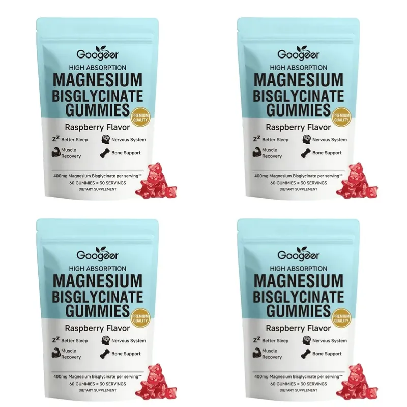 Gomas de bisglicinato de magnésio para os ossos, músculos, sono, suporte ao sistema nervoso, bem-estar com vitamina D3 e zinco 60 gomas