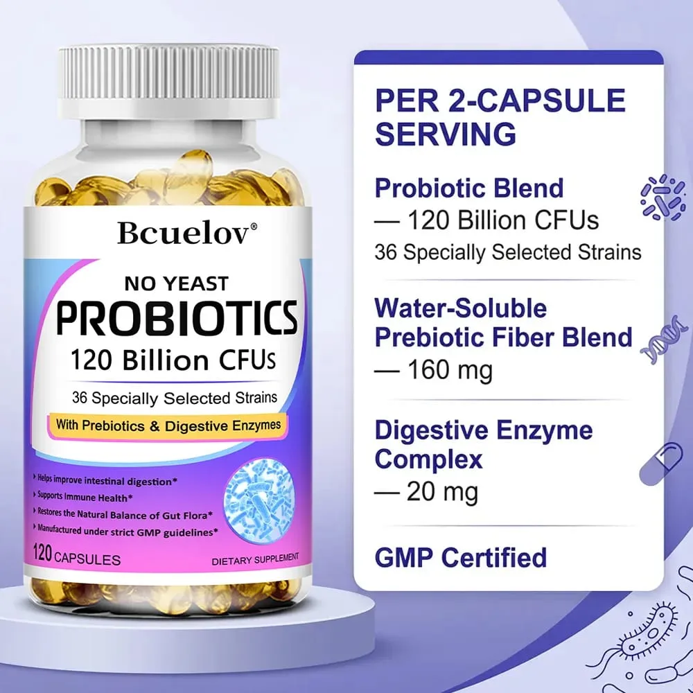 Probiotics 120 Billion CFU with Prebiotics & Digestive Enzymes Supports Digestion Gut Flora Bloating Relief & Immune Health