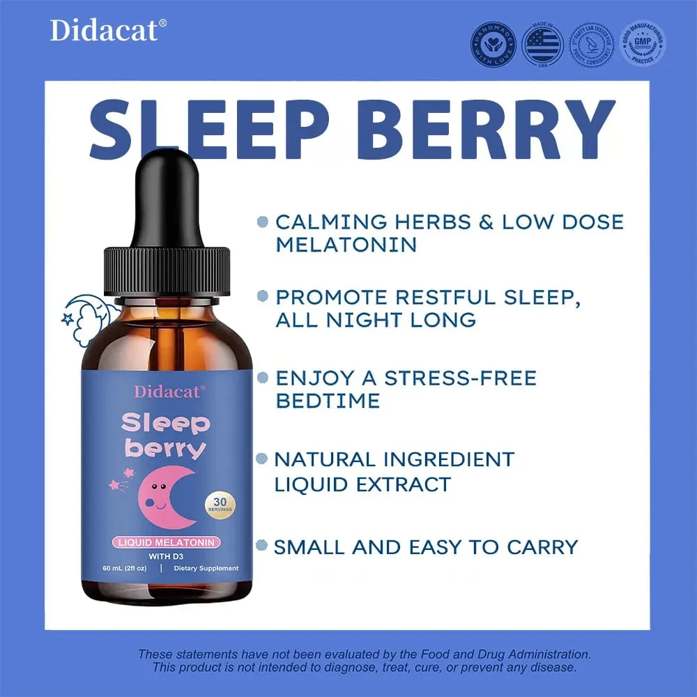 Melatonina Líquida - com Sabugueiro e Vitamina D - Suporte ao Sono do Sistema Imunológico - Gotas de Melatonina