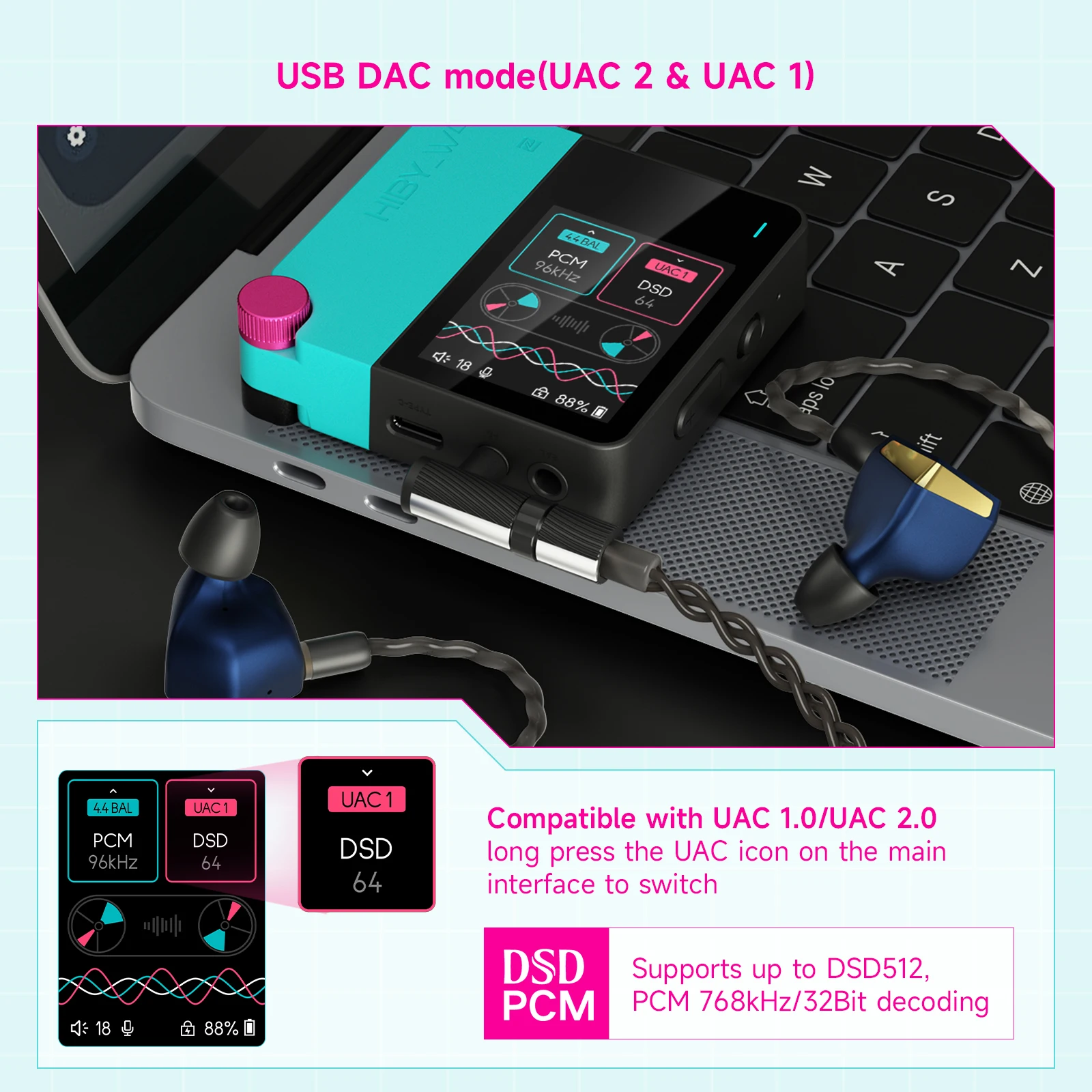 HiBy W4 3.5mm 4.4mm Wireless Audio HiFi Headphone Amplifier Bluetooth 5.4 NFC CarPlay UAT LDAC AptX HD AptX-LL 1500mAh MagSafe