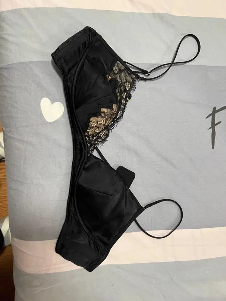 Sutiã de renda estilo francês, bralette, seios pequenos, sem armação, copo triangular, alça fina, sexy, push up, conjunto de lingerie feminina, roupa íntima