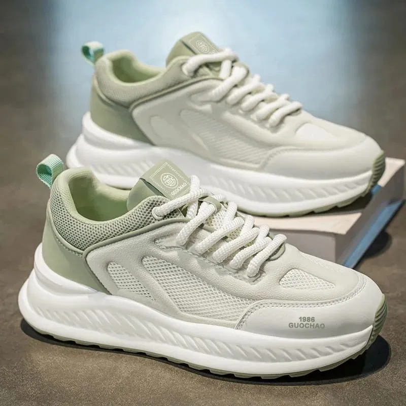 Primavera verão homens tênis de malha respirável sapatos casuais plataforma chunky pai calçado rendas até masculino andando tênis