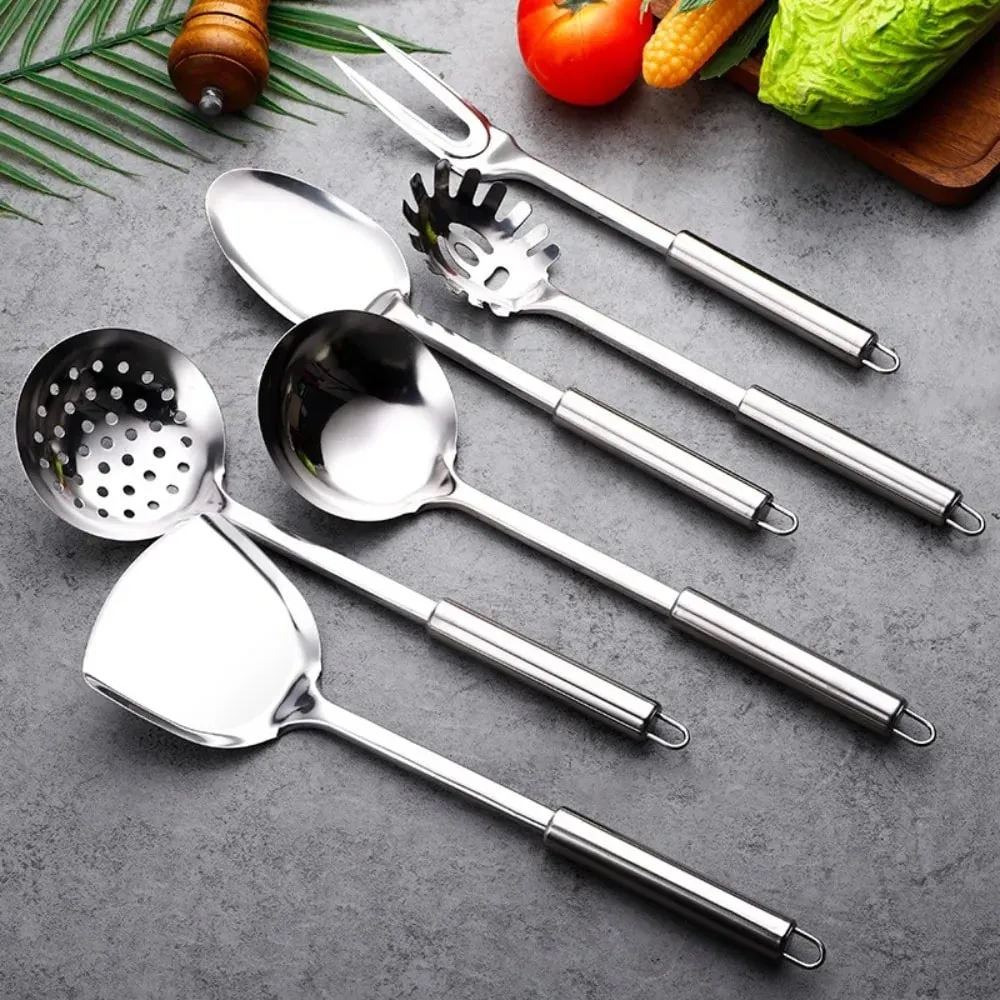 Espátula wok de aço inoxidável, durável, cabo longo, utensílios de cozinha, conjunto de utensílios de cozinha, colher de arroz, concha, ferramentas de cozinha