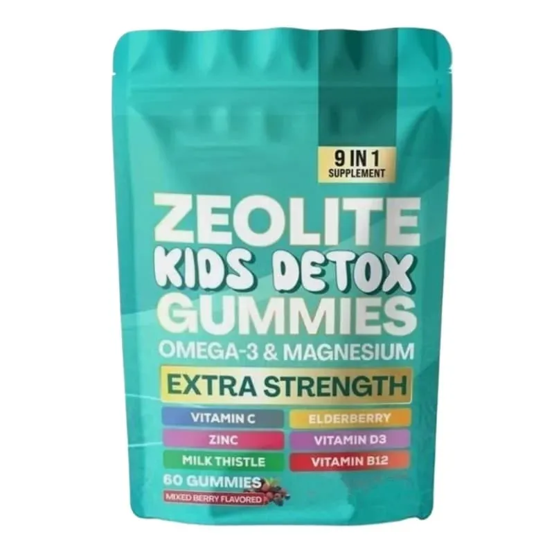 Gomas de zeólita 60 contagens contêm multivitamínico ômega-3, magnésio e sabugueiro, auxiliam na desintoxicação e na saúde do sistema imunológico