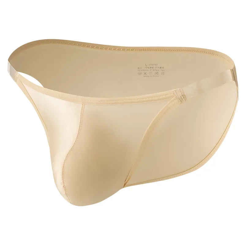 Cuecas de seda gelo sedosa masculina suave cintura baixa estiramento 3D bolsa suporte respirável roupa interior diária