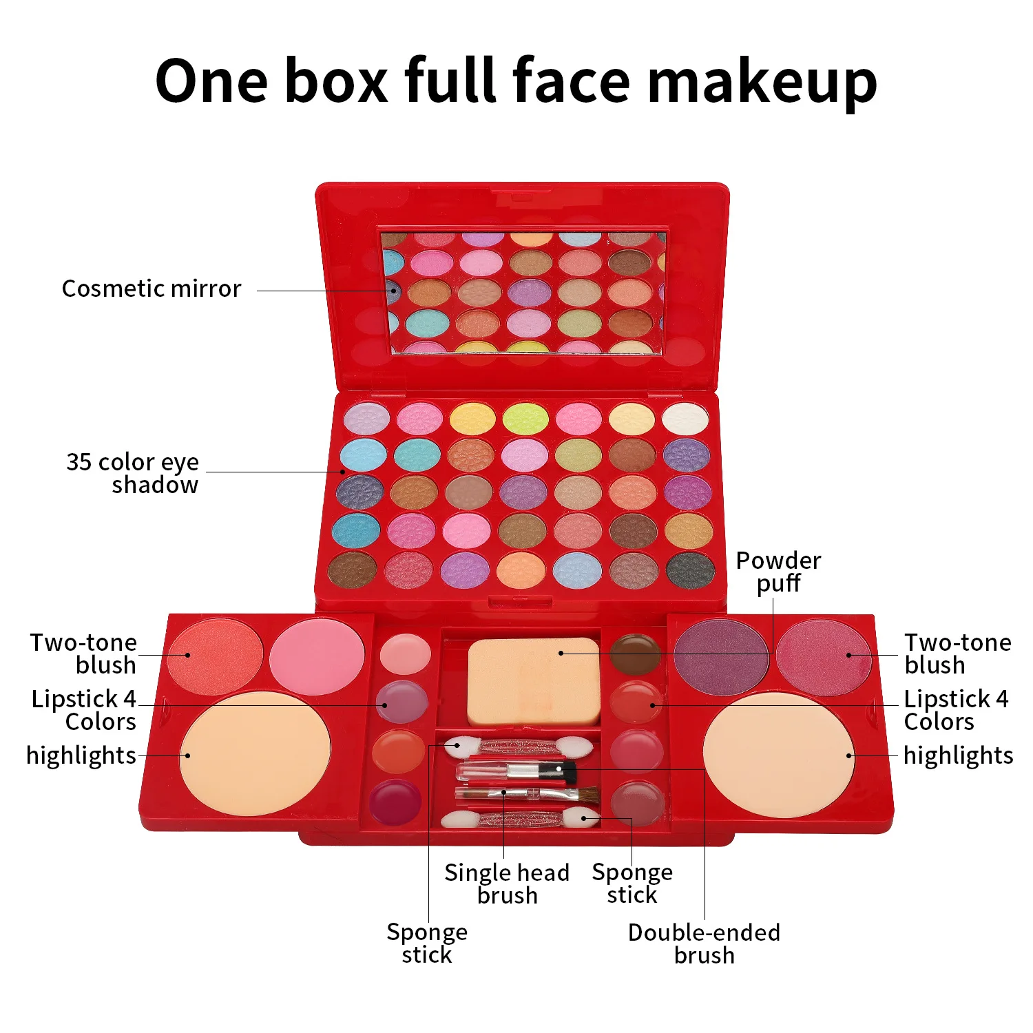 Kit de maquiagem conjunto completo para mulheres, multifuncional, tudo em uma caixa, vermelho, 49 cores, rosto, lábios, sombra, iluminador, paleta de maquiagem — image 3