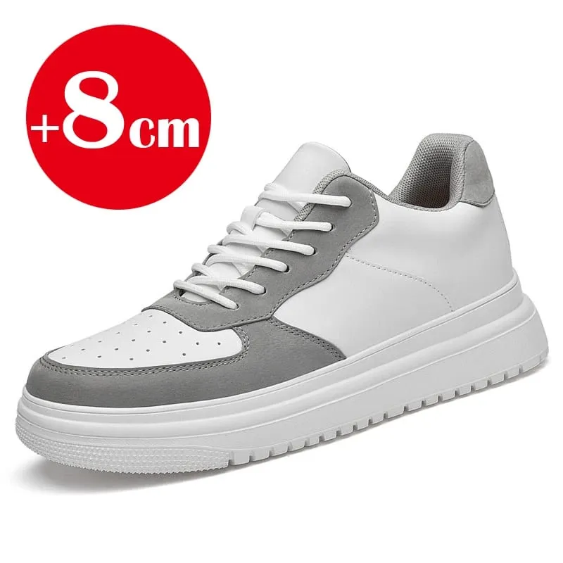 2026 novos sapatos crescentes de altura para homens 8cm tênis elevador invisível branco leathe esporte zapatillas de hombre tamanho grande 46