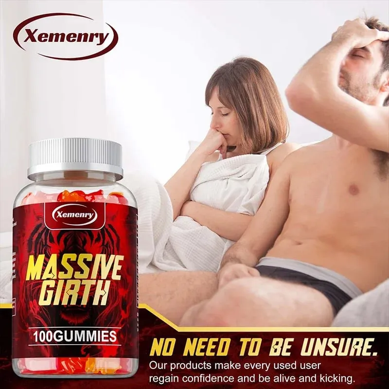 Gomas de circunferência maciça para homens - intensificador de vitalidade masculina, aumenta o tamanho e a resistência, aumenta a força e a confiança vegana