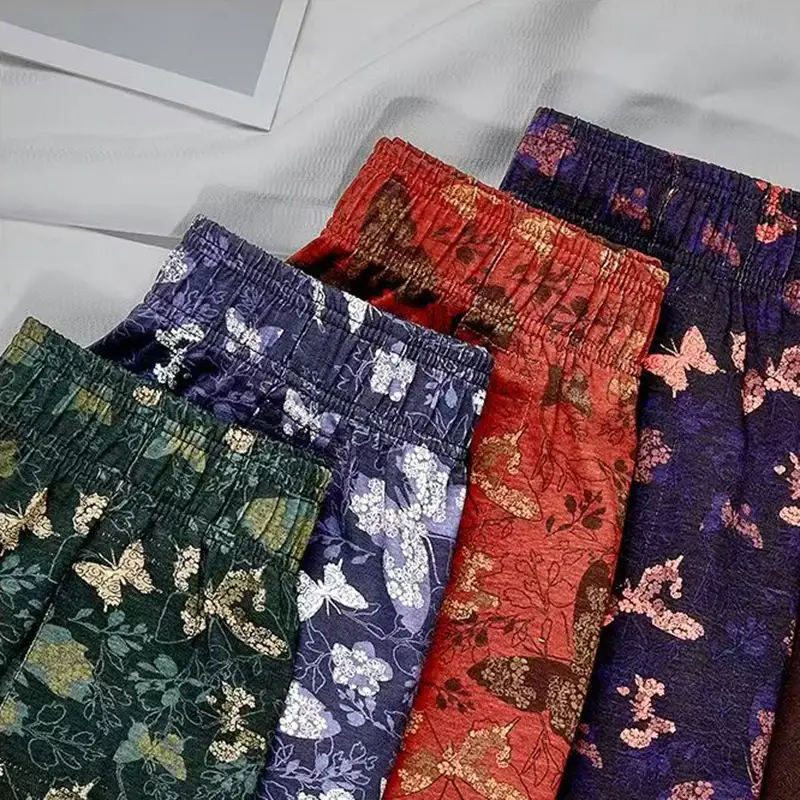 Conjunto de 4 peças de calças de ângulo plano com estampa de borboleta personalizada masculina, calças aro elásticas respiráveis ​​soltas, roupa íntima casual masculina