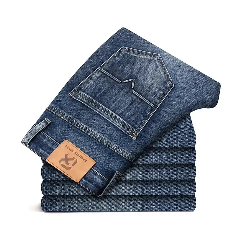 2026 Regular Fit Jeans Classic Style Spring Summer New Men's Light Blue Stretch Denim Fabric Pants Male Brand