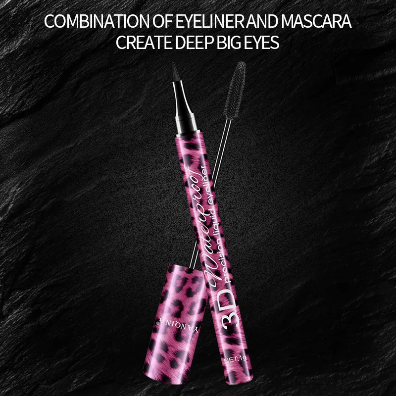 Conjunto de rímel à prova d'água 4D e delineador líquido, kit cosmético de maquiagem para olhos com curvatura espessa para iniciantes