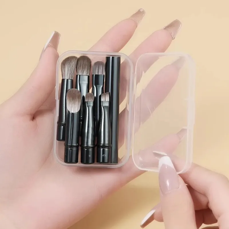6 pçs portátil maquiagem escova substituição cabeça conjunto nariz sombra escova com caixa para mulheres profissional cosméticos puff escova mais limpa