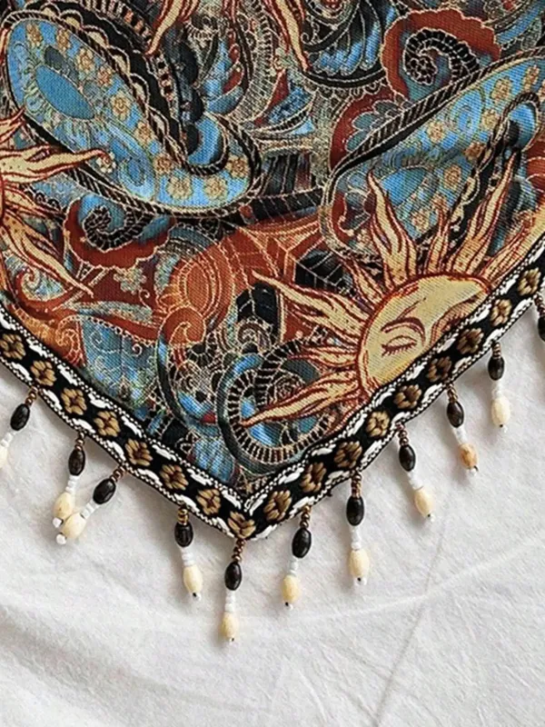 Ladies' 1pc Printed Mesh Knitted Tube Top with Triangular Hem And Beaded Fringe Trimmings