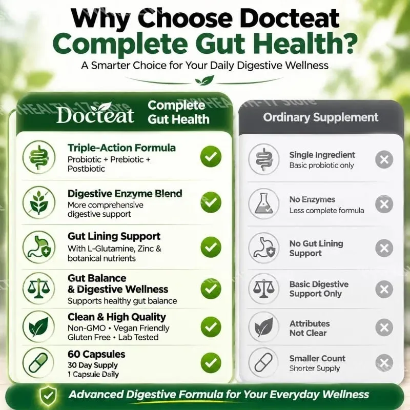 Cápsulas completas para saúde intestinal Docteat com enzimas digestivas probióticas prebióticas pós-bióticas para equilíbrio intestinal e digestão 60 contagens