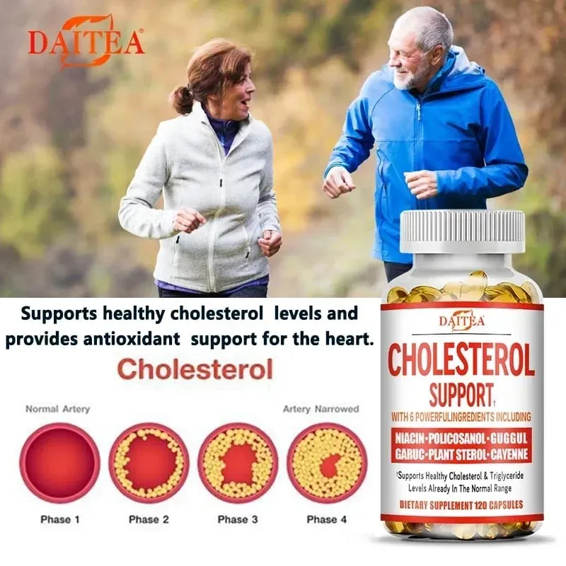 Suplemento de suporte ao colesterol Daitea - Reduz LDL e triglicerídeos Sistema imunológico Alivia a ansiedade Naturalmente Saúde adrenal