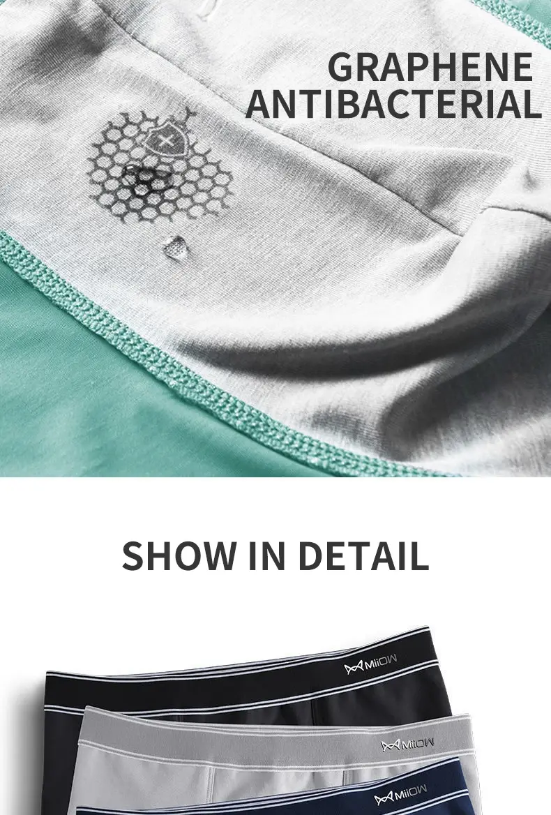 MiiOW 3Pcs Men Boxer Shorts Cotton Men's Panties Graphene Antibacterial Crotch Man Underpants Breathable Summer Men Boxer Briefs