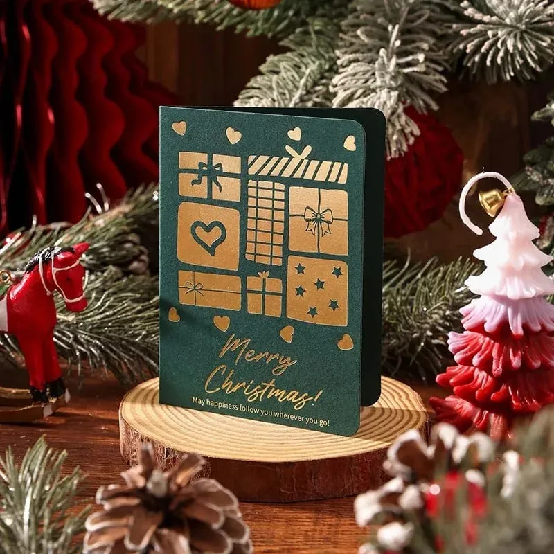 10 pçs vintage folha de ouro cartões dobráveis ​​de natal multi padrão bênção cartões de férias cartões de presente de ano novo