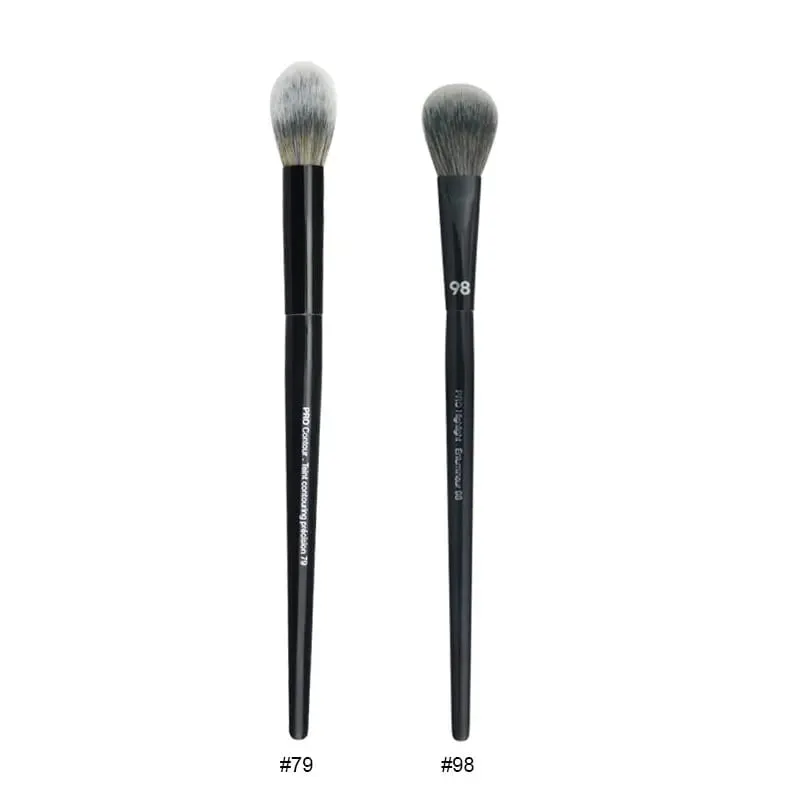 2 pçs/set Pro Preto Pincéis de Maquiagem Cabelo Sintético Pó Sombra Mancha Destaque Fundação Airbrush Difusor Make Up Brush