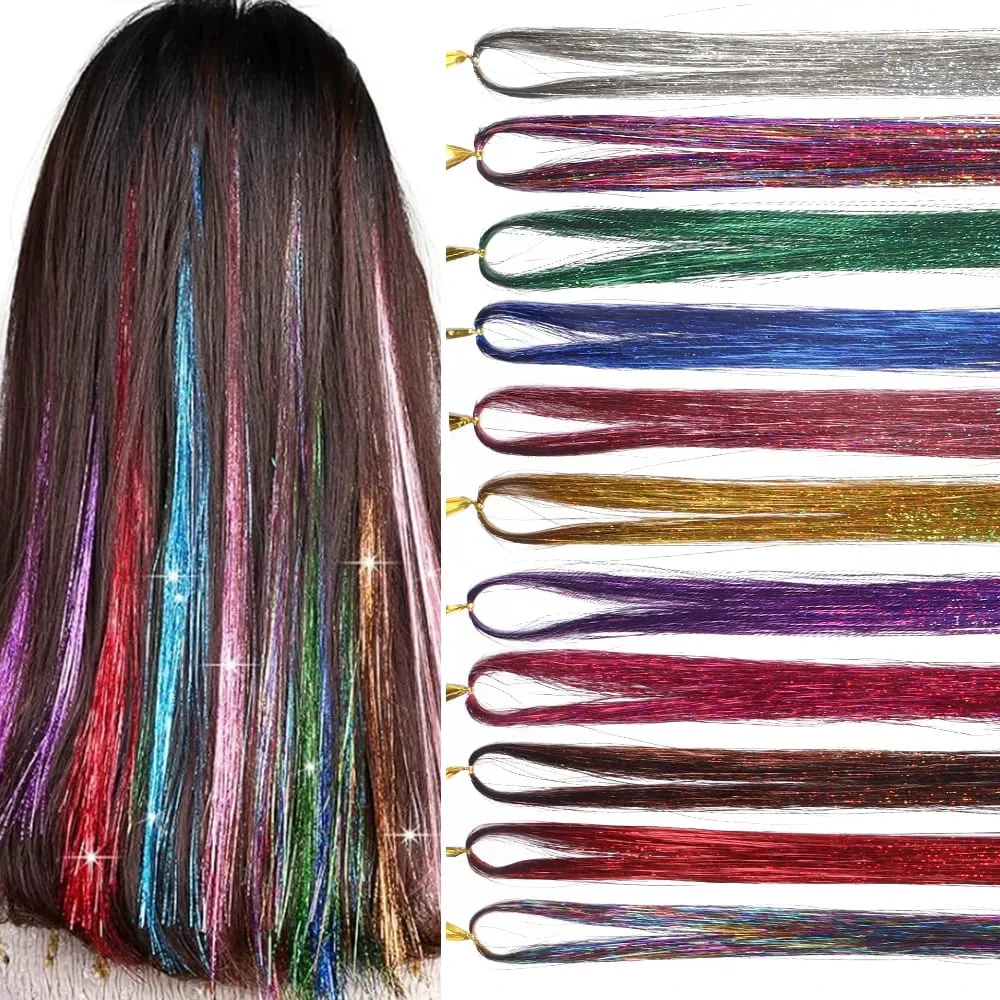 3 unidades/pacote 120cm multicolorido pet llaser cabelo enfeites extensões de cabelo metálico para diy festa cosplay acessórios de decoração de cabelo