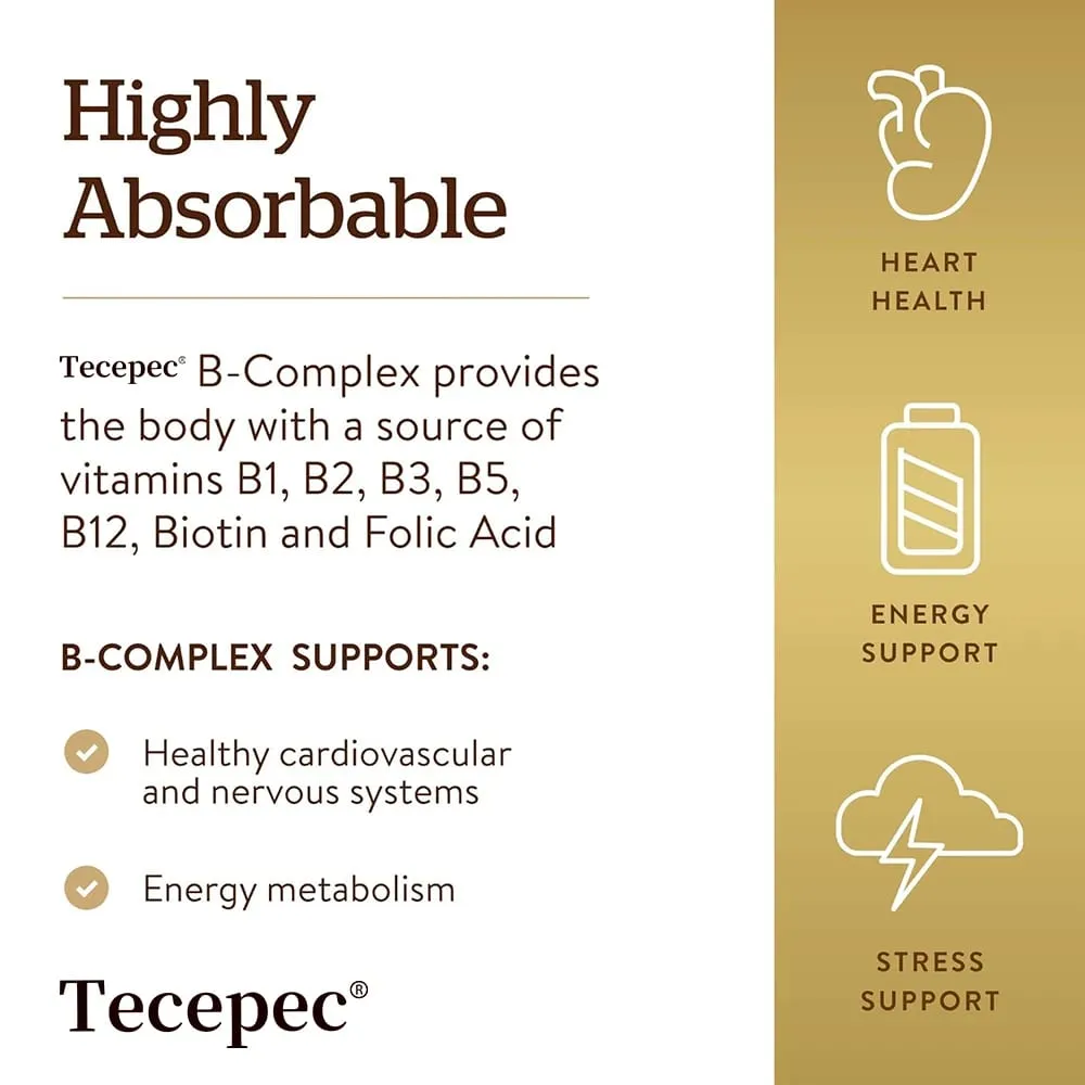 Tecepec B-Complex Vitamin Supplements (B12 B1 B2 B3 B5 B6 B9 Folic Acid & Biotin) Immune & Energy Support Softgels NON-GMO