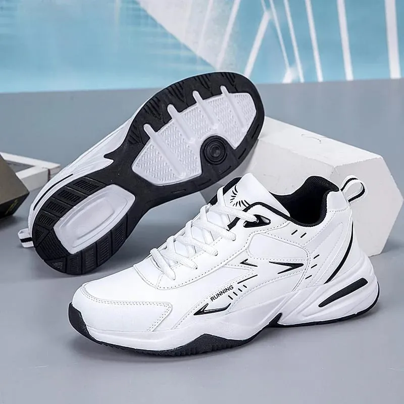 Tênis robusto para homens sola grossa versátil 2025 nova tendência malha rendas até sapatos esportivos casuais respiráveis ​​solas macias aumentadas