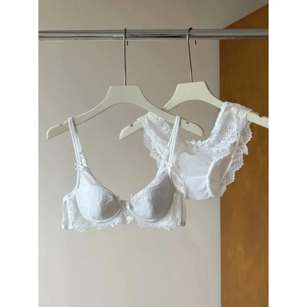 Purple French Lace Bra Embroidery Soft Underwire Minimizer Big Bust Lift Anti Sag Gathering Support Daily Lingerie 32-38 Bra Set