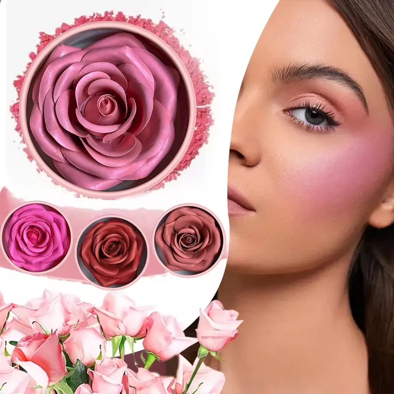 Conjunto de pincéis para blush e iluminador de pétalas de 4 cores – Aquarela difusa Flush Cloud Skin Brilho natural Construível Textura macia Primavera